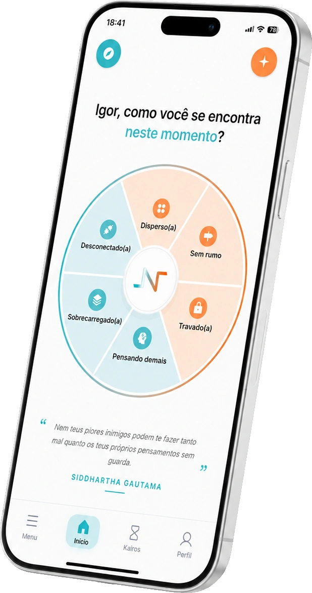 App Nousfy no smartphone: roda de estados emocionais